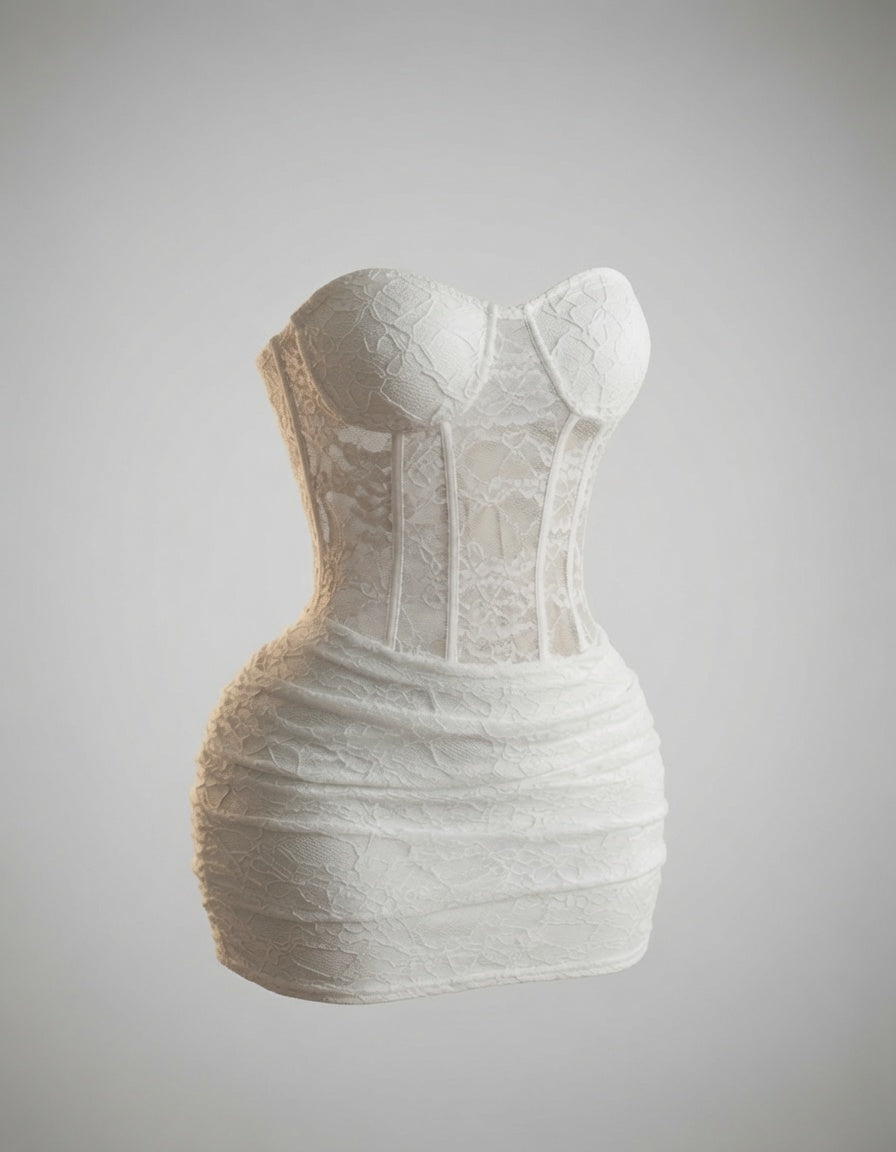 Vestido Corto de Encaje Blanco