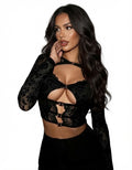 Blusa de Encaje con Aberturas Frontales