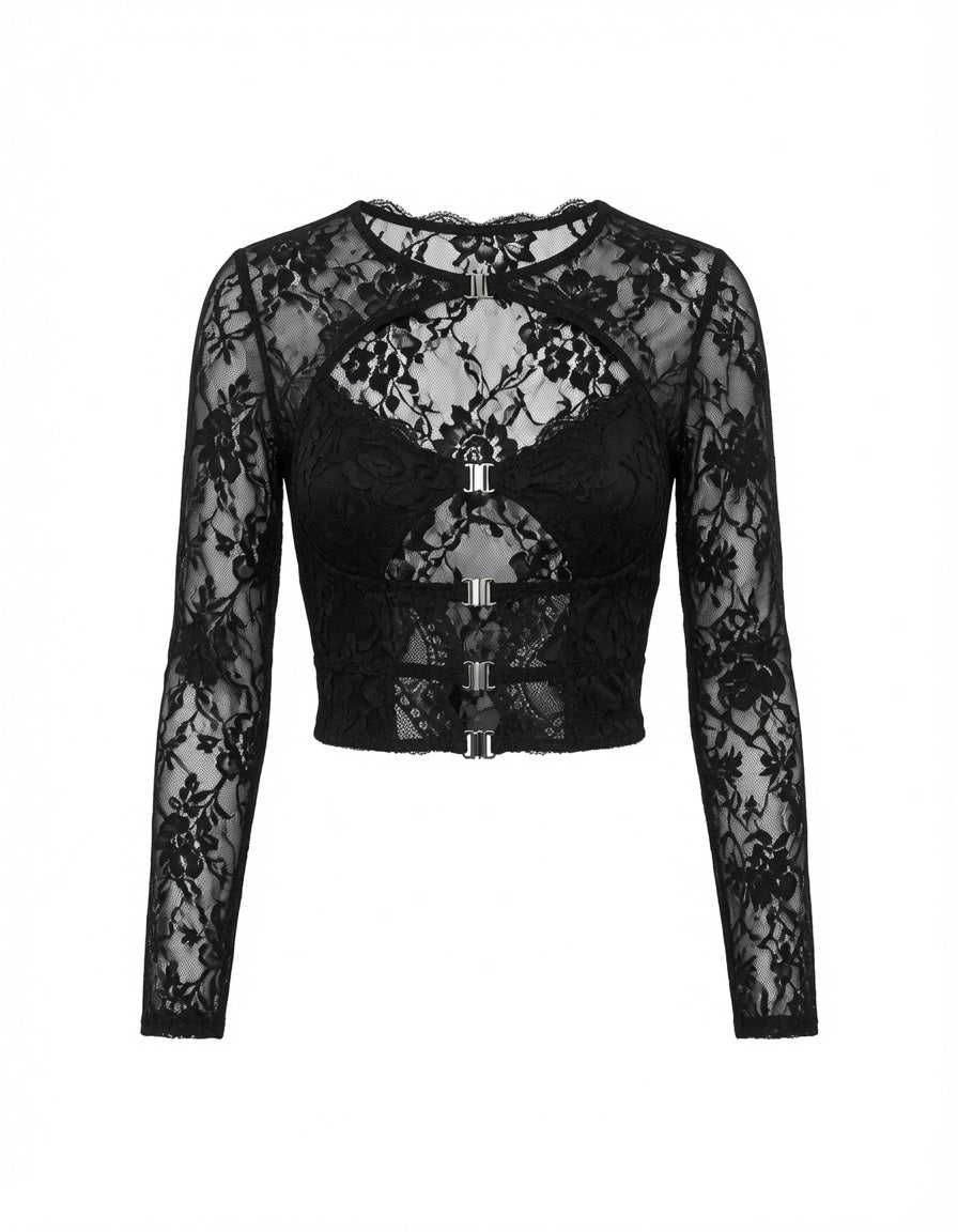 Blusa de Encaje con Aberturas Frontales