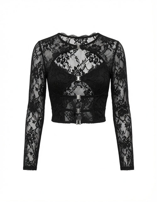 Blusa de Encaje con Aberturas Frontales